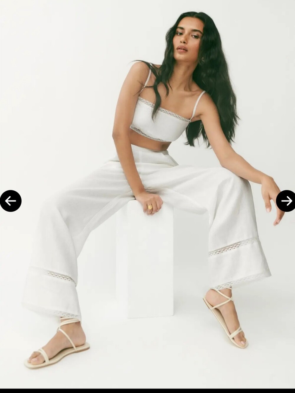 NWT Reformation Violet White Two Piece Set, Linen Crop Top And Pants - Picture 2 of 6